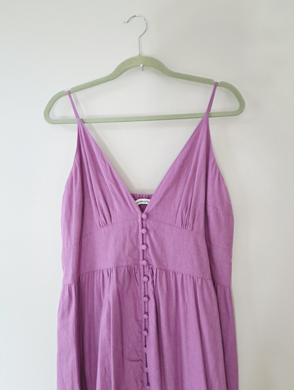Abercrombie & Fitch linen-blend purple button-through tiered maxi dress XLT Tall - Picture 4 of 8
